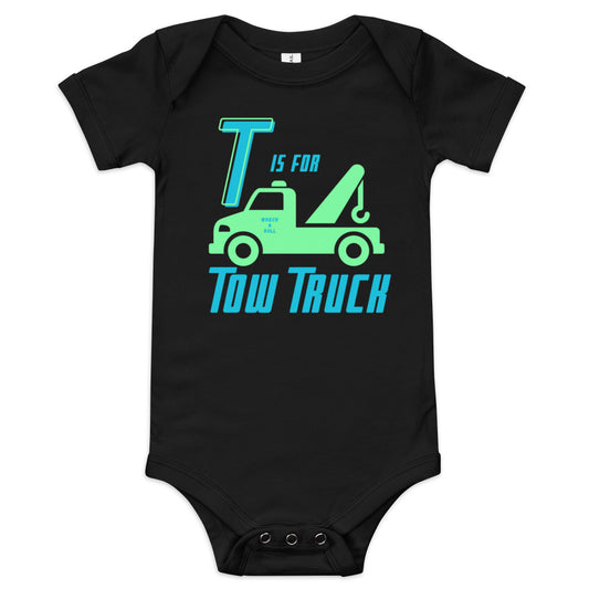 T is for Tow Truck Baby short sleeve one piece