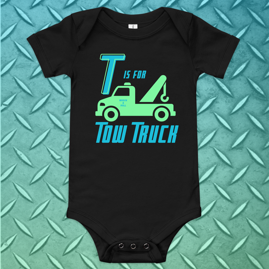 T is for Tow Truck Baby short sleeve one piece